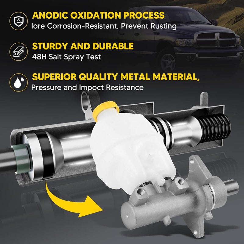 Fexhull 5102032AA Brake Master Cylinder with Reservoir and Sensor Fit for Dodge Vehicles- Ram 1500 2002 2003 2004 2005, 2-Wheel ABS Brake - Replace OE 13-3092, 5102032AA - Image 3